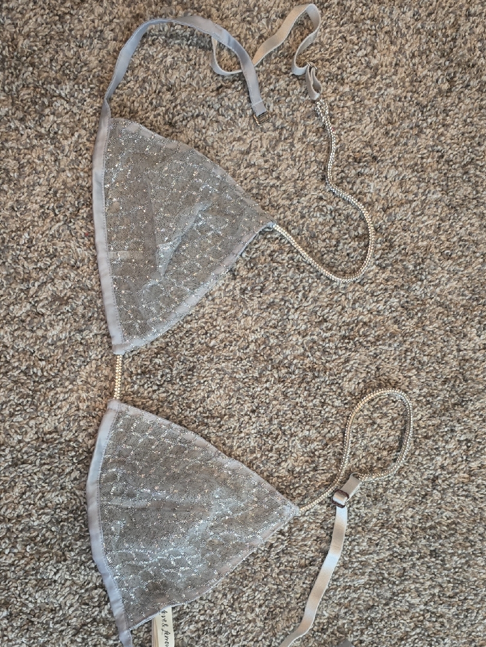 For Love & Lemons Silver Sequin Triangle Bralette